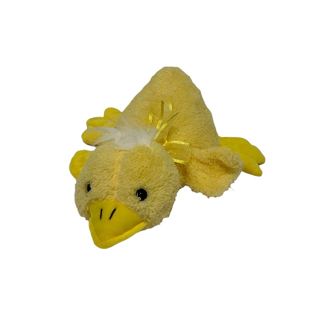 New Concepts Laying Down Yellow Duck Plush 11" Stuffed Animal Toy Bow